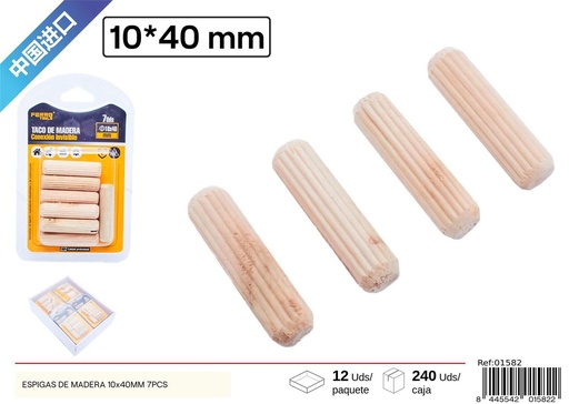 [01582] Espigas de madera 10x40mm 7PCS - Accesorios para muebles