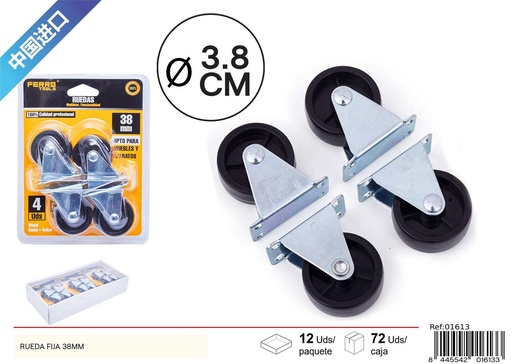 [01613] Rueda fija 38mm 4 piezas - Herramientas de ferretería