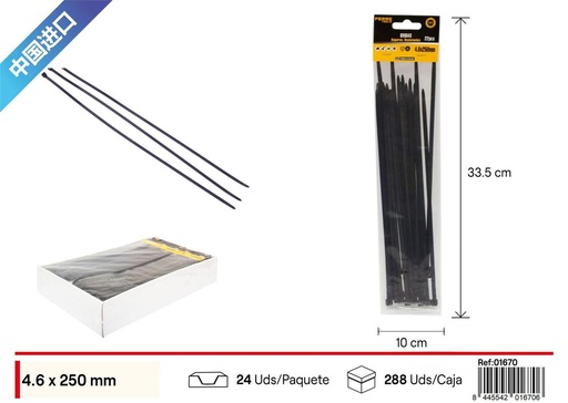 [01670] Bridas de nylon negra 4.6x250 mm 22 piezas - Accesorios de ferretería