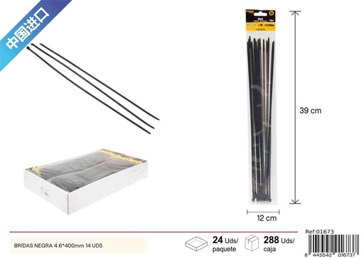 [01673] Bridas de nylon negra 4.6*400 mm 14 piezas - Accesorios de ferretería