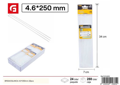 [01681] Bridas blancas de nylon 4.6*250mm 22 uds para sujeción