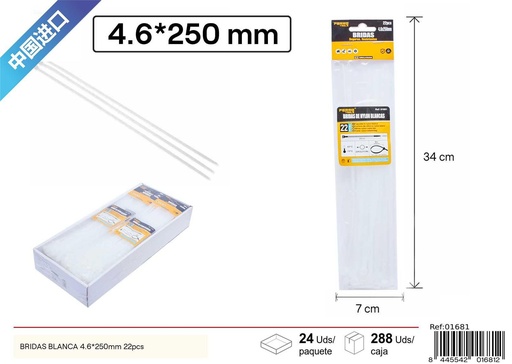 [01681] Bridas blancas de nylon 4.6*250mm 22 uds para sujeción