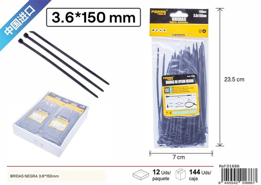 [01686] Bridas negras 3.6*150mm 100 uds - Herramientas de ferretería