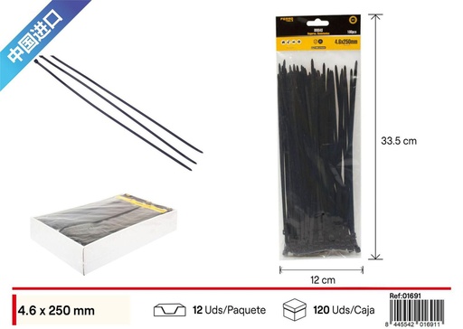 [01691] Bridas negras de nylon 100 unidades - Accesorios de ferretería