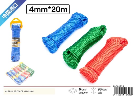 [01716] Cuerda PE de colores 4mm*20m - Accesorios de ferretería y cuerdas