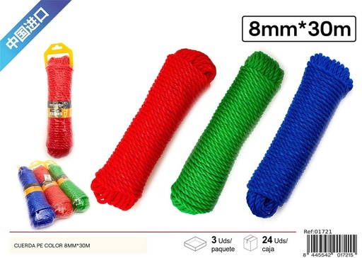 [01721] Cuerda PE color 8 mm x 30 m - Accesorios de ferretería