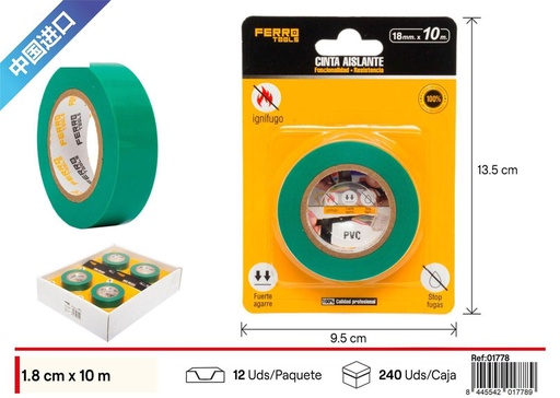 [01778] Cinta aislante verde 18mm*10M - Herramientas de ferretería