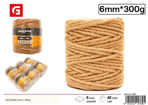 [01789] Hilo sisal natural 6mm x 300g para manualidades y jardinería