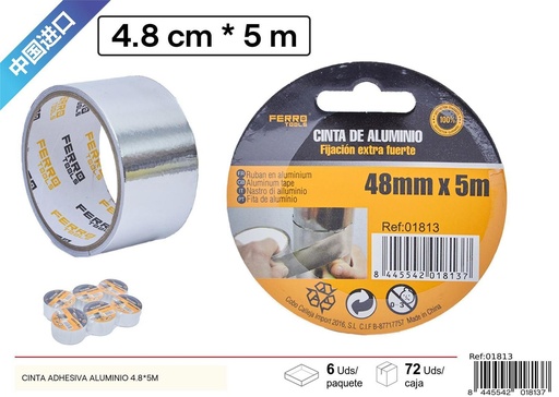 [01813] Cinta adhesiva de aluminio 4.8x5m para sellado y reparación