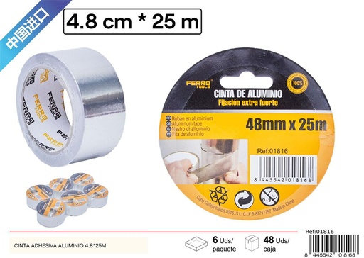 [01816] Cinta adhesiva de aluminio 4.8x25m para reparaciones y construcción