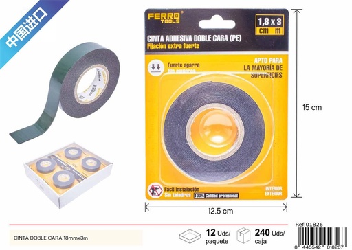 [01826] Adhesiva doble cara 18 mm x 3 m - Cinta pegante