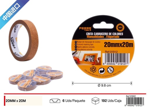 [01912] Cinta carrocero marrón 20mm*20m - Cintas adhesivas