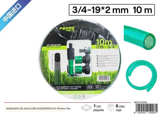 [01926] Manguera de agua 4 piezas negra PVC 3/4-19x2 mm 10 m - Accesorios de jardín