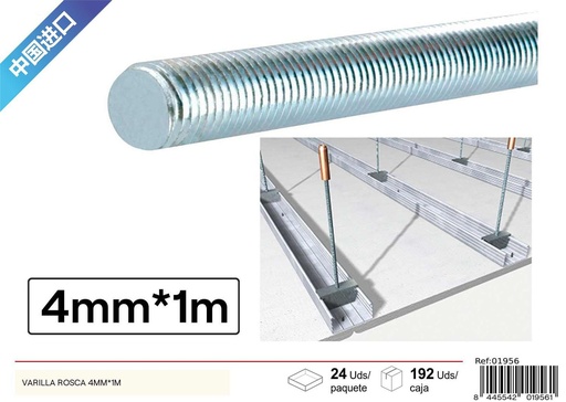 [01956] Varilla roscada galvanizada 4mm*1m para construcción y reparaciones