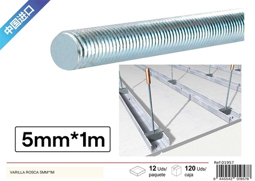 [01957] Varilla Rosca 5mm x 1m - Accesorios de Ferretería