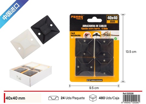 [02026] Abrazadera de cables 40X40MM 4 uds - Herrajería y accesorios