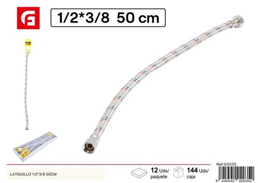 [02035] Latiguillo para grifos 1/2x3/8 50cm, accesorio de fontanería