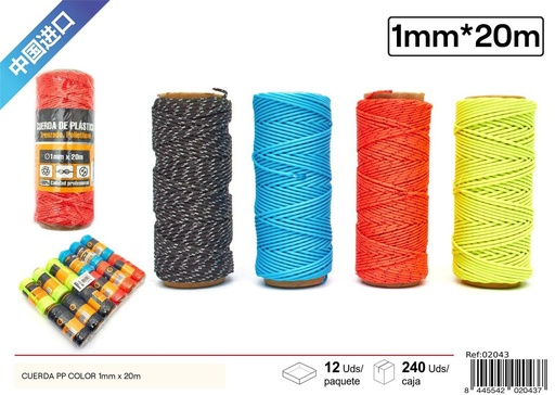[02043] Cuerda PP Color 1mm x 20m - Accesorios de Ferretería