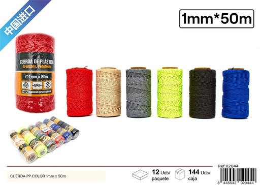 [02044] Cuerda PP color 1mm x 50m - Accesorios de ferretería
