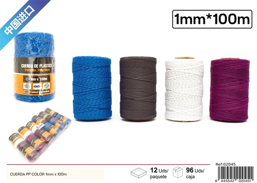 [02045] Cuerda PP color 1mm x 100m, para usos diversos y manualidades
