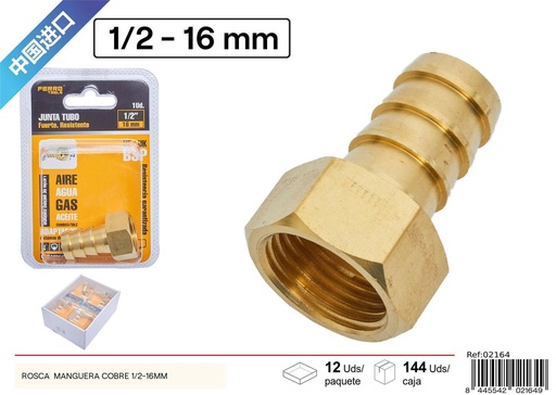 [02164] Conector de manguera de cobre 1/2-16mm para fontanería