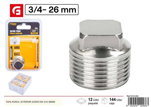 [02166] Tapa rosca exterior de acero inoxidable 3/4-26mm para fontanería