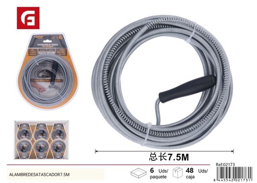 [02173] Alambre desatascador 7m para fontanería