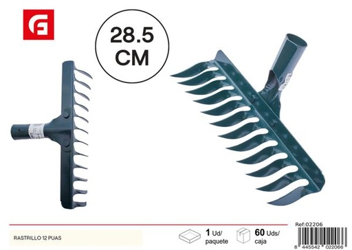 [02206] Rastrillo de jardín 12 púas para mantenimiento de plantas