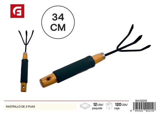 [02215] Rastrillo de 3 púas con mango de esponja para jardín