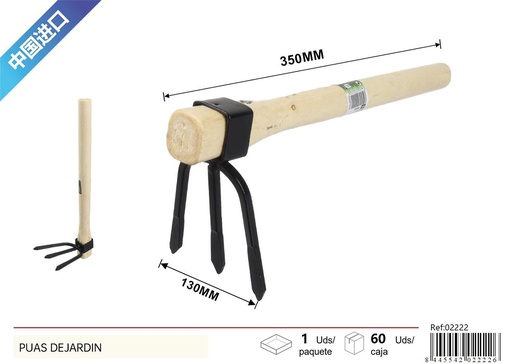 [02222] Rastrillo de jardín con mango de madera para jardinería