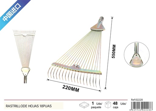 [02228] Rastrillo de hojas 18 púas jardín