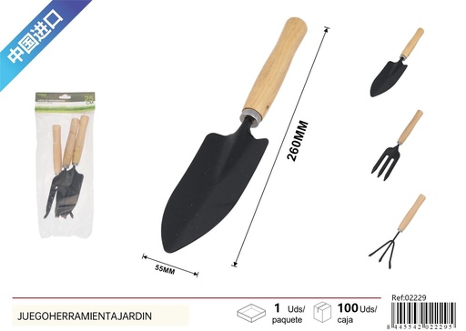 [202229] Juego de herramientas de jardín 3 piezas con mango de madera - Jardinería