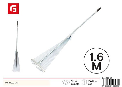 [02232] Rastrillo extensible con 15 dientes de acero inoxidable 1.6m para jardín