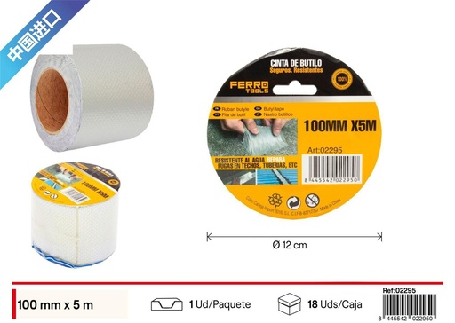 [02295] Cinta adhesiva impermeable de butilo 100mm x 5m para reparaciones y sellado