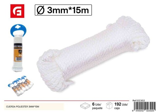 [02302] Cuerda poliéster 3mm x 15m para bricolaje