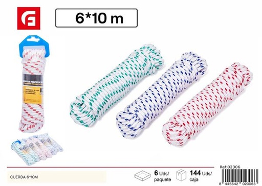 [02306] Cuerda de nylon trenzado blanco y azul 6x10m para múltiples usos