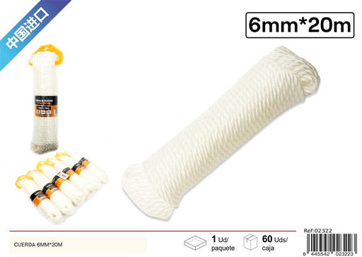 [02322] Cuerda de PE blanca 6mm*20m - Accesorios de ferretería