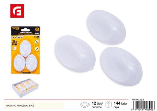 [02392] Gancho adhesivo blanco 3pcs para colgar