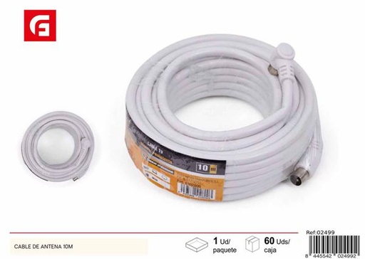 [02499] Cable de antena blanco 10m con conectores para televisión