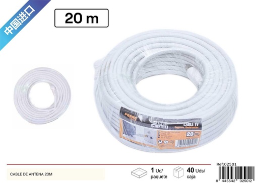 [02501] Cable de antena 20m con conectores para TV