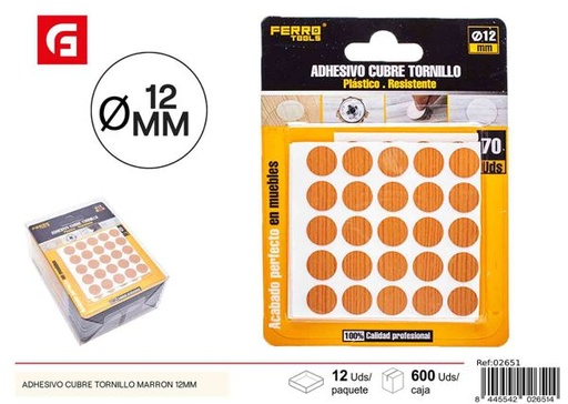 [02651] Adhesivo cubre tornillo marrón 12mm para muebles y bricolaje