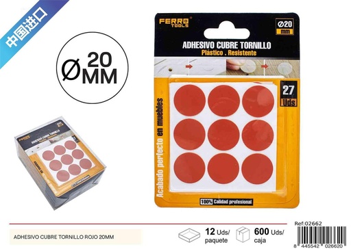 [02662] Adhesivo cubre tornillo rojo 20 mm - Liquidación y ofertas