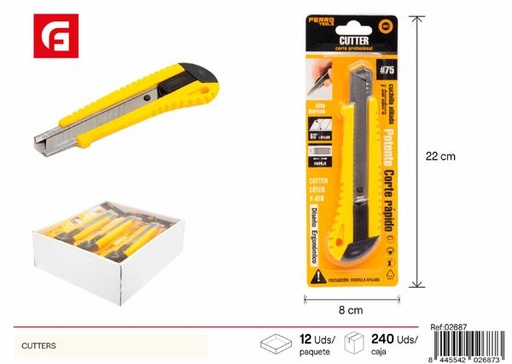 [02687] Cúter profesional con hojas de acero 18mm para bricolaje y manualidades