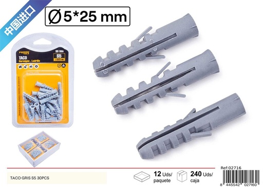 [02716] Taco gris S5 30 UDS - Accesorios de ferretería