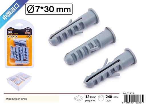 [02718] Taco gris S7 (16pcs) - Accesorios de ferretería