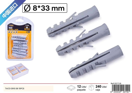 [02719] Taco gris S8 15 UDS - Accesorios de ferretería