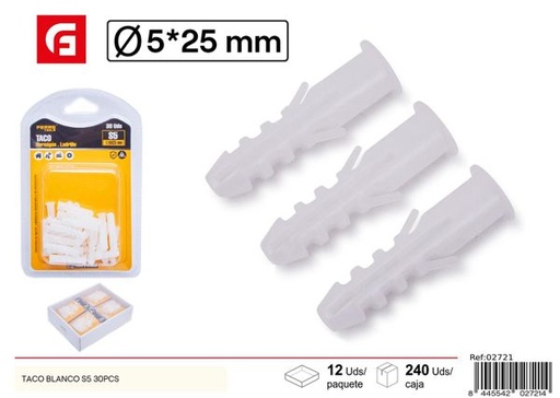 [02721] Taco blanco S5 30pcs para fijaciones