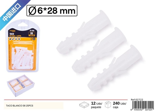 [02722] Taco blanco S6 25 UDS - Accesorios de ferretería