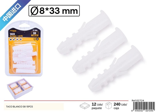 [02724] Taco blanco S8 15 UDS - Accesorios de ferretería