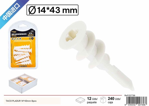 [02736] Taco Pladur 14 x 43 mm 8 pcs - Accesorios de ferretería